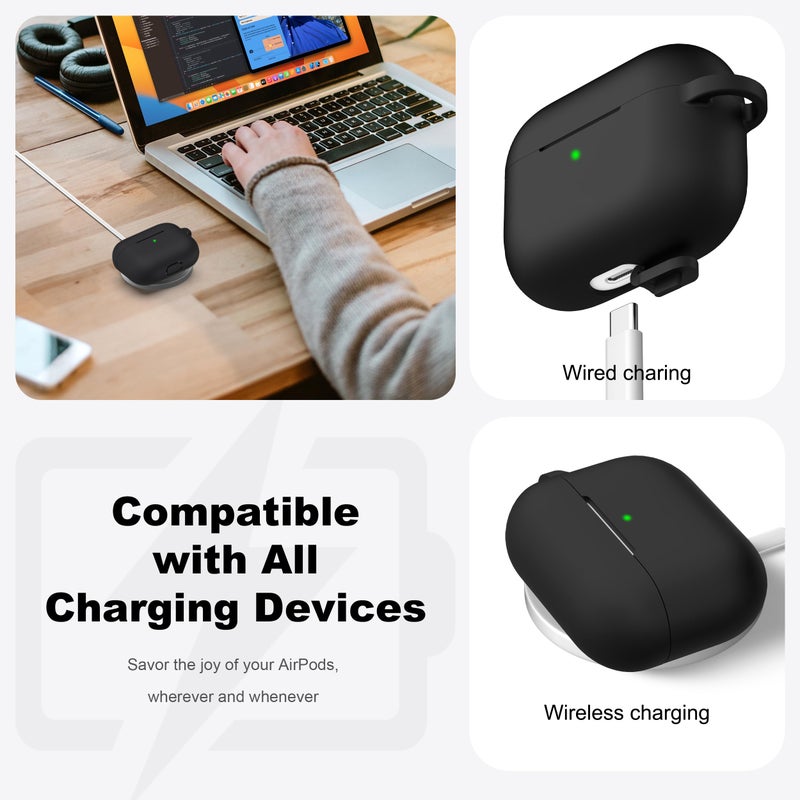 R-fun for AirPods Pro 2 Case, Soft Silicone Protective Cover with Cleaning Kit & Keychain, Support Wireless Charging, Compatible with Apple AirPods Pro 2nd/1st 1st Generation, Black - Image 3